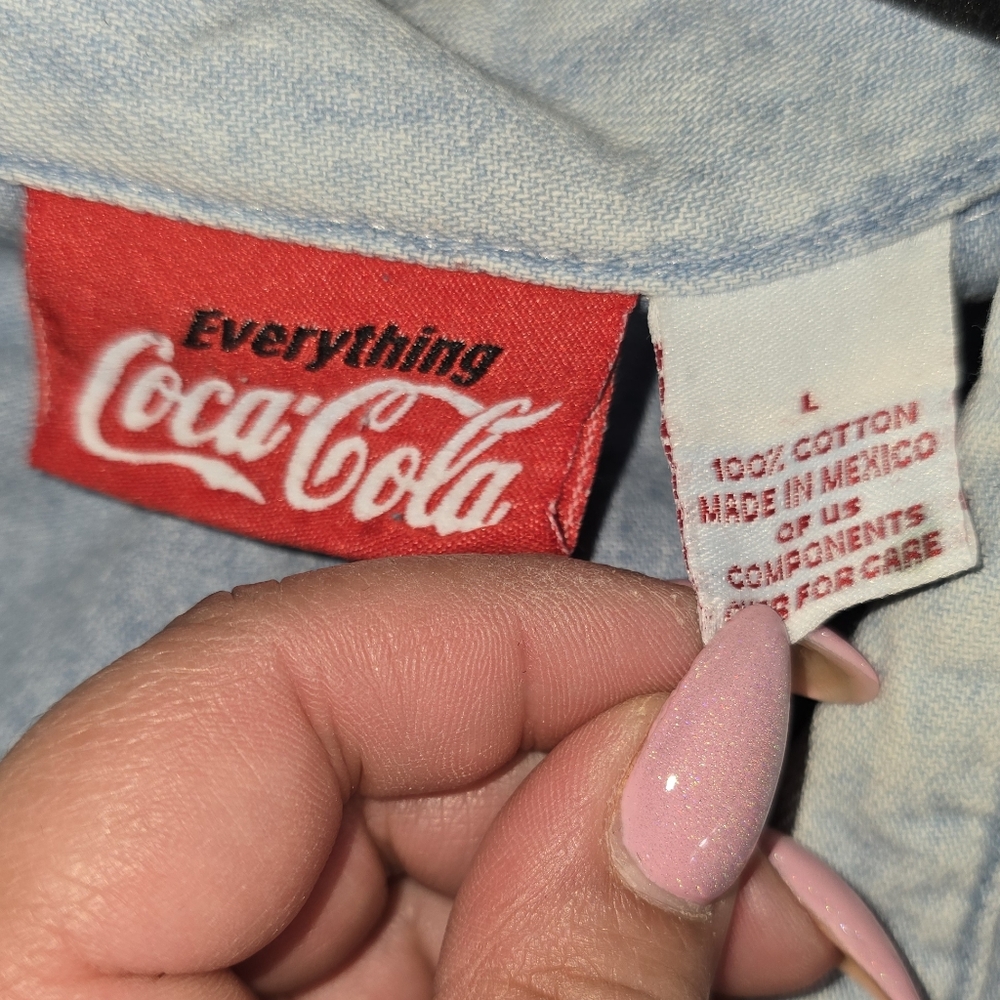 Coca Cola Men's 100% Cotton Blue Denim Shirt Size:L - Picture 8 of 10
